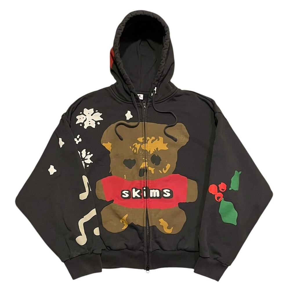 SKIMS x Cactus Plant Flea Market heavyweight zip-up hoodie Onyx Teddy Bear Print